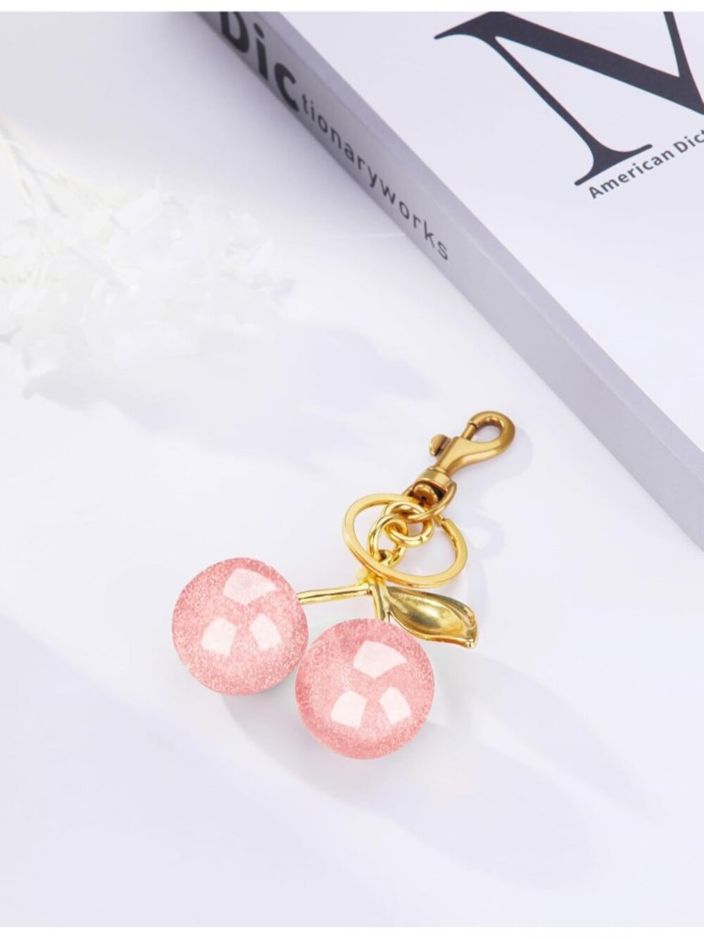 Women Pink Sparkling Purse Charms gloss Sparkling Resin Cherry Bag Keychains - Picture 4 of 5